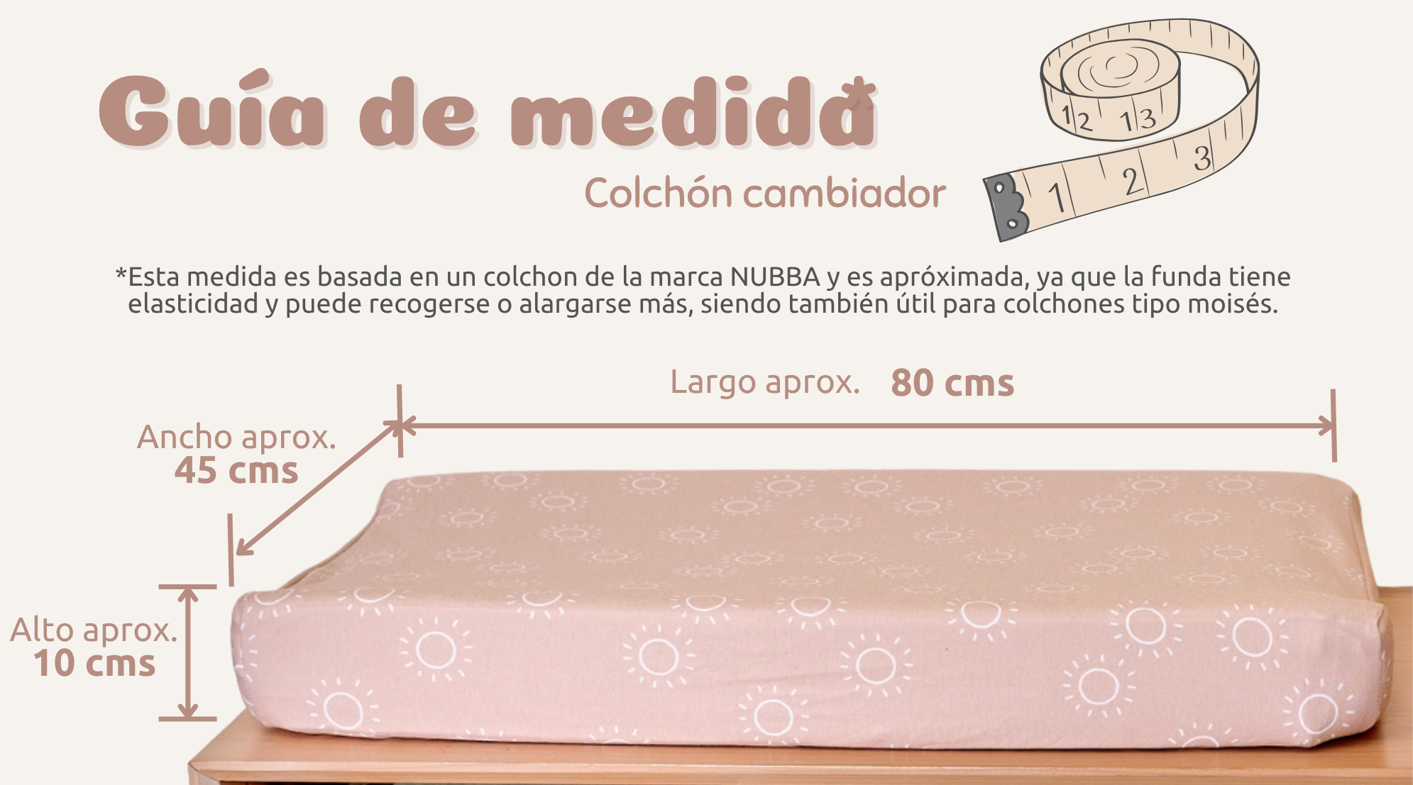 Guía de tallas de Colchón cambiador - Combo con fundas 80x45